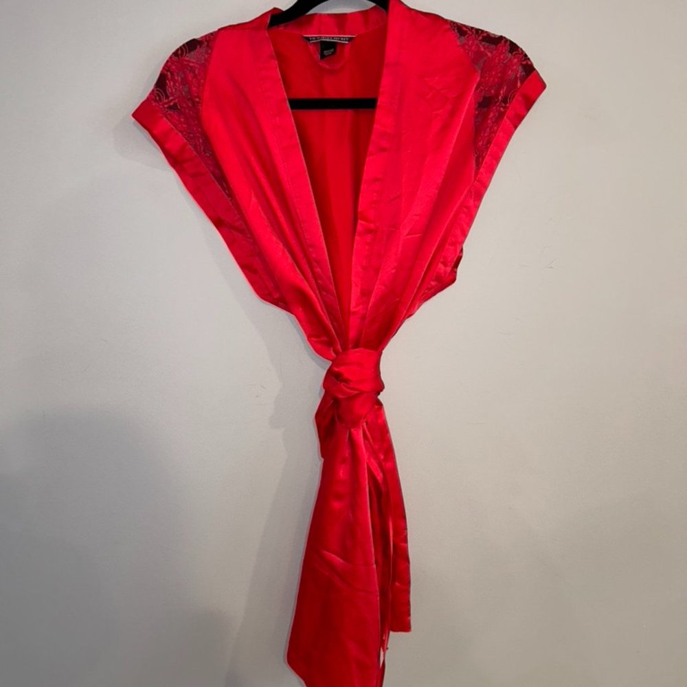 Luxurious Victoria's Secret Red Blouse with Lace Detail - M, Silky Feel!